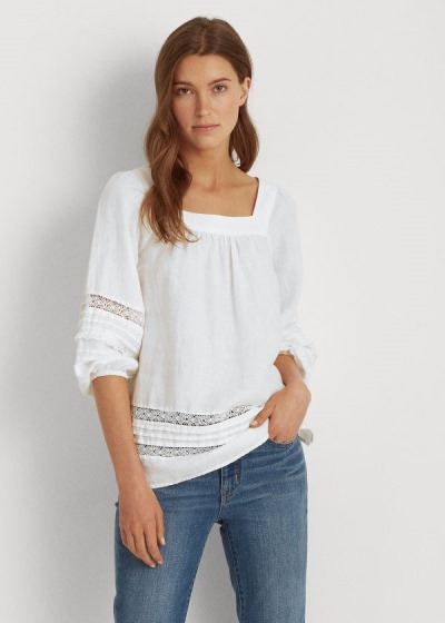 Ralph Lauren Linen Balloon-Sleeve Top Dame Danmark (JXPYQ7609)